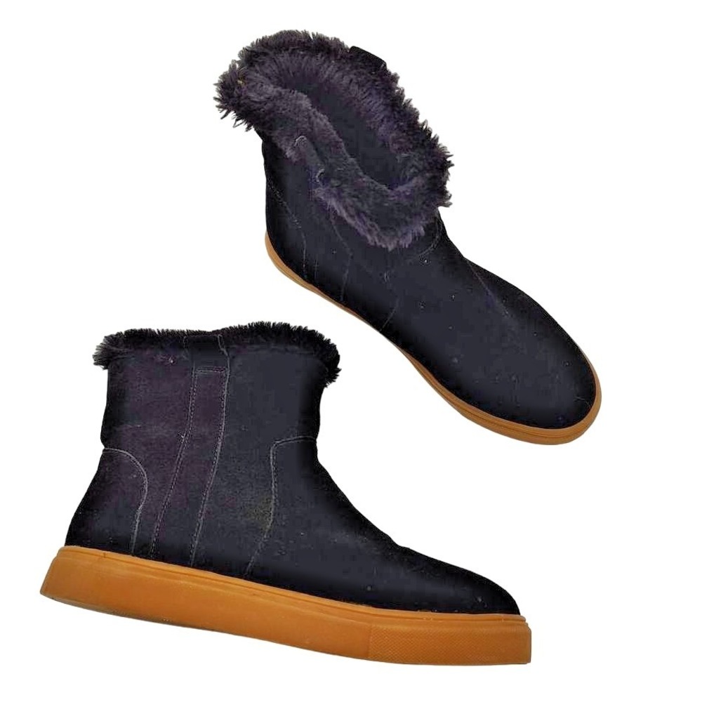 Steve Madden Womens Gorp Cozy Ankle Boots 6.5 Black Grizzlyy Faux Fur Gum Sole